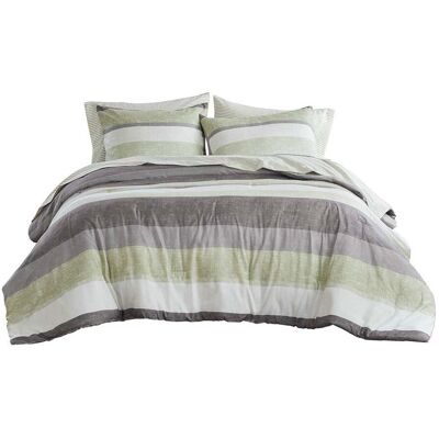 Gracie Mills - Ware Striped Comforter Set with Bed Sheets - Green/Grey Gracie Mills - Ware Striped Comforter Set with Bed Sheets - Green/Grey