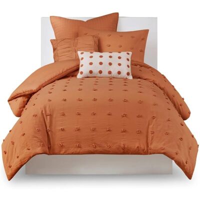 Gracie Mills - Grady Elegance Defined Cotton Jacquard Comforter Set with Euro Shams and Throw Pillows - Rust Gracie Mills - Grady Elegance Defined Cotton Jacquard Comforter Set with Euro Shams and Throw Pillows - Rust