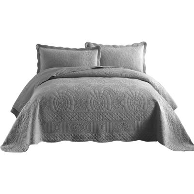 MarCielo - 3 Piece 100% Cotton Oversized Bedspread Lightweight Quilt Set - Light Gray MarCielo - 3 Piece 100% Cotton Oversized Bedspread Lightweight Quilt Set - Light Gray