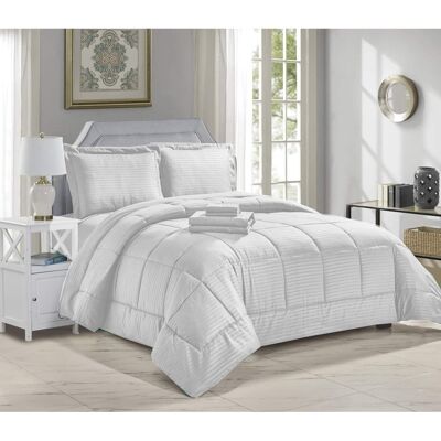Plazatex - Embossed 8-Pieces Stripe All Season Ultra Soft High Quality Microplush Comforter Set, Queen - White Plazatex - Embossed 8-Pieces Stripe All Season Ultra Soft High Quality Microplush Comforter Set, Queen - White