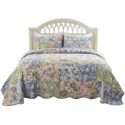 Greenland Home Fashions - Greenland Home Emma Vintage Style Quilt Set, 3-Piece King/California King - Gray Greenland Home Fashions - Greenland Home Emma Vintage Style Quilt Set, 3-Piece King/California King - Gray
