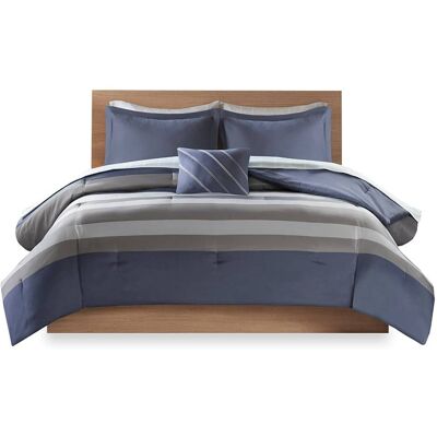 Gracie Mills - Tavish Striped Comforter Set with Matching Bed Sheets - Blue/Grey Gracie Mills - Tavish Striped Comforter Set with Matching Bed Sheets - Blue/Grey