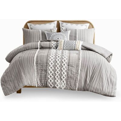 Gracie Mills - Modesto Printed Cotton Comforter Set with Chenille - Gray Gracie Mills - Modesto Printed Cotton Comforter Set with Chenille - Gray