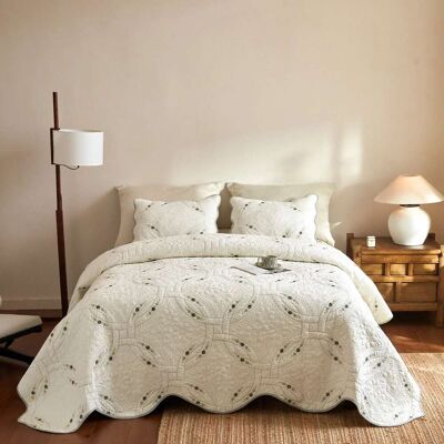 MarCielo - 3 Pieces Lightweight Cotton Quilt Bedspread Set – European Cottage Floral - White MarCielo - 3 Pieces Lightweight Cotton Quilt Bedspread Set – European Cottage Floral - White