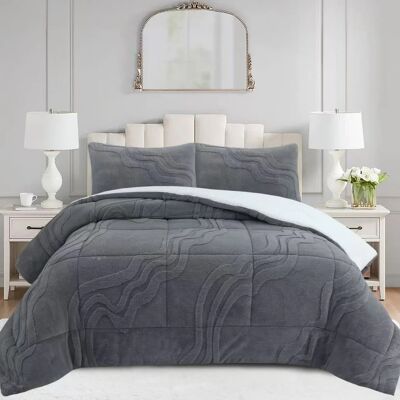 MarCielo - 3 PCS Wave Jacquard Soft Plush Comforter Set - Light Gray MarCielo - 3 PCS Wave Jacquard Soft Plush Comforter Set - Light Gray