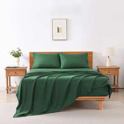 MarCielo - 3/4 Pcs Soft Solid & Embroidery Bed Sheets Set - Dark Green MarCielo - 3/4 Pcs Soft Solid & Embroidery Bed Sheets Set - Dark Green