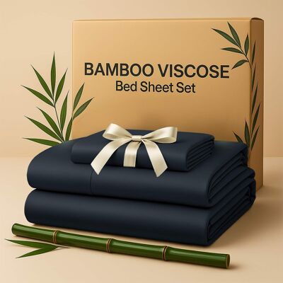Lux Decor Collection - Rayon from Bamboo Blend Twin Bed Sheets, 4-Piece Cooling Sheet Set with 16-Inch Deep Pockets - Black Lux Decor Collection - Rayon from Bamboo Blend Twin Bed Sheets, 4-Piece Cooling Sheet Set with 16-Inch Deep Pockets - Black