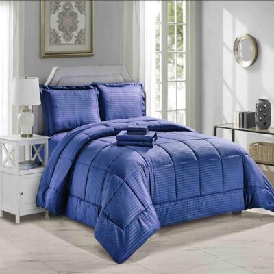 Plazatex - Embossed 8-Pieces Stripe All Season Ultra Soft High Quality Microplush Comforter Set, King - Navy Plazatex - Embossed 8-Pieces Stripe All Season Ultra Soft High Quality Microplush Comforter Set, King - Navy