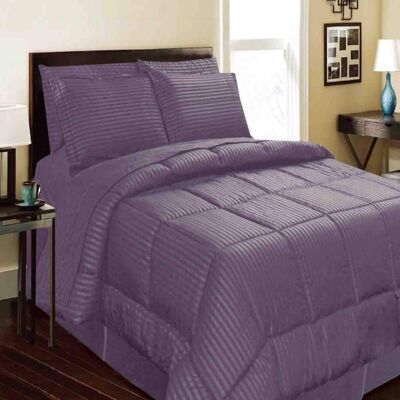Plazatex - Embossed 8-Pieces Stripe All Season Ultra Soft High Quality Microplush Comforter Set, Queen - Plum Plazatex - Embossed 8-Pieces Stripe All Season Ultra Soft High Quality Microplush Comforter Set, Queen - Plum