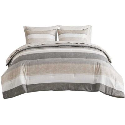 Gracie Mills - Ware Striped Comforter Set with Bed Sheets - Taupe/Grey Gracie Mills - Ware Striped Comforter Set with Bed Sheets - Taupe/Grey