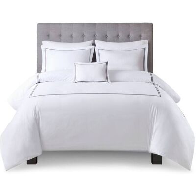 Gracie Mills - Mooney 500 Thread Count Embroidered Stripe Cotton Sateen Comforter Set - White/Navy Gracie Mills - Mooney 500 Thread Count Embroidered Stripe Cotton Sateen Comforter Set - White/Navy