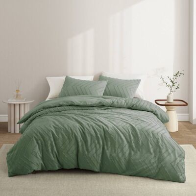 Peace Nest - Tufted Clipped Jacquard Geometric Duvet Cover & Pillowcase Set - Wave Green Peace Nest - Tufted Clipped Jacquard Geometric Duvet Cover & Pillowcase Set - Wave Green
