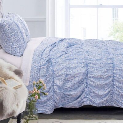 Greenland Home Fashions - Greenland Home Fashion Helena Ruffle 3-Piece Quilt & Pillow Sham Set - Blue Greenland Home Fashions - Greenland Home Fashion Helena Ruffle 3-Piece Quilt & Pillow Sham Set - Blue