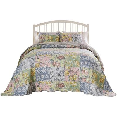 Greenland Home Fashions - Emma Patchwork 100% Cotton with Scalloped Borders Bedspread Set 3-Piece King/Cal King - Gray Greenland Home Fashions - Emma Patchwork 100% Cotton with Scalloped Borders Bedspread Set 3-Piece King/Cal King - Gray