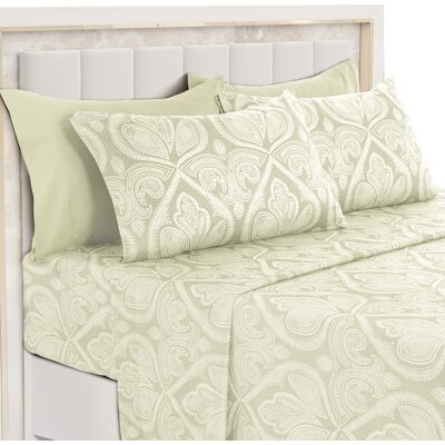 Lux Decor Collection - 6-Piece Queen Sheet Set, Paisley Design Brushed Microfiber Deep Pocket Sheets - Ivory Lux Decor Collection - 6-Piece Queen Sheet Set, Paisley Design Brushed Microfiber Deep Pocket Sheets - Ivory
