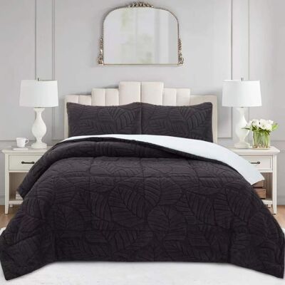 MarCielo - 3 PCS Leaf Pattern Jacquard Soft Plush Comforter Set - Dark Gray MarCielo - 3 PCS Leaf Pattern Jacquard Soft Plush Comforter Set - Dark Gray