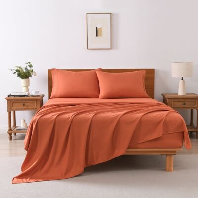 MarCielo - 3/4 Pcs Soft Solid & Embroidery Bed Sheets Set - Salmon MarCielo - 3/4 Pcs Soft Solid & Embroidery Bed Sheets Set - Salmon