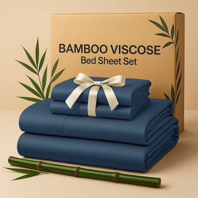 Lux Decor Collection - Rayon from Bamboo Blend King Bed Sheets, 4-Piece Cooling Sheet Set with 16-Inch Deep Pockets - Navy Blue Lux Decor Collection - Rayon from Bamboo Blend King Bed Sheets, 4-Piece Cooling Sheet Set with 16-Inch Deep Pockets - Navy Blue