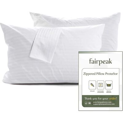 Fairpeak - Pillow Protectors with Zipper, Soft Breathable Hotel Quality, Machine Washable, Queen , 4 Pack - White Fairpeak - Pillow Protectors with Zipper, Soft Breathable Hotel Quality, Machine Washable, Queen , 4 Pack - White