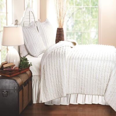 Greenland Home Fashions - Greenland Home Fashion Ruffled Quilt And Pillow Sham Set - 2 - Piece - Twin 68x86" - White Greenland Home Fashions - Greenland Home Fashion Ruffled Quilt And Pillow Sham Set - 2 - Piece - Twin 68x86" - White