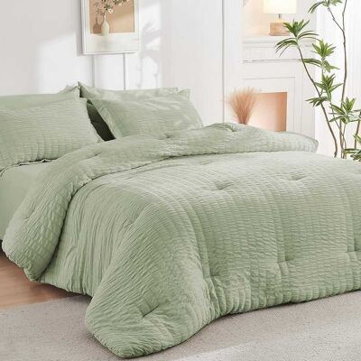Dazzed Corner - Seersucker 5/7 Pieces Bed in a Bag Comforter Set with Sheets, Pillowcases & Shams - Light Green Dazzed Corner - Seersucker 5/7 Pieces Bed in a Bag Comforter Set with Sheets, Pillowcases & Shams - Light Green