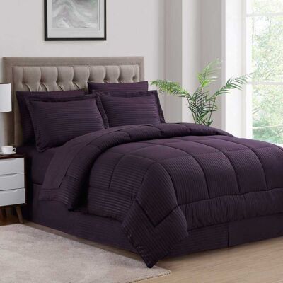 Sweet Home Collection - 8 Piece Embossed Dobby Stripe Bed in a Bag All Season Complete Set with Sheets - King - Purple Sweet Home Collection - 8 Piece Embossed Dobby Stripe Bed in a Bag All Season Complete Set with Sheets - King - Purple