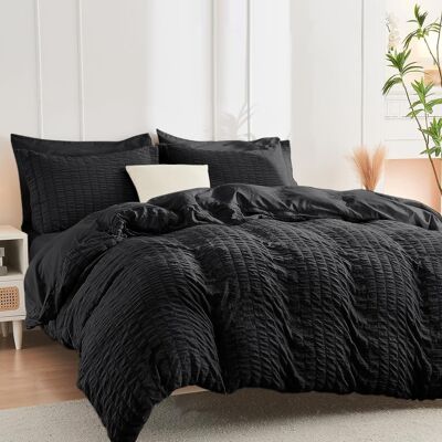 Dazzed Corner - Seersucker 5/7 Pieces Bed in a Bag Comforter Set with Sheets, Pillowcases & Shams - Black Dazzed Corner - Seersucker 5/7 Pieces Bed in a Bag Comforter Set with Sheets, Pillowcases & Shams - Black