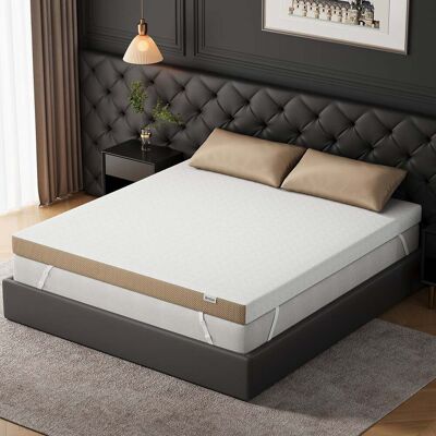 Bestier - Queen Size 3-inch Firm Gel Memory Foam Mattress Topper with Washable Cooling Cover - White and Brown Bestier - Queen Size 3-inch Firm Gel Memory Foam Mattress Topper with Washable Cooling Cover - White and Brown