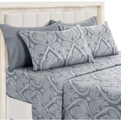 Lux Decor Collection - 6-Piece Queen Sheet Set, Paisley Design Brushed Microfiber Deep Pocket Sheets - Gray Lux Decor Collection - 6-Piece Queen Sheet Set, Paisley Design Brushed Microfiber Deep Pocket Sheets - Gray