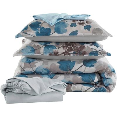 Gracie Mills - Houston Modern Floral Comforter Set with Bed Sheets - Blue Gracie Mills - Houston Modern Floral Comforter Set with Bed Sheets - Blue