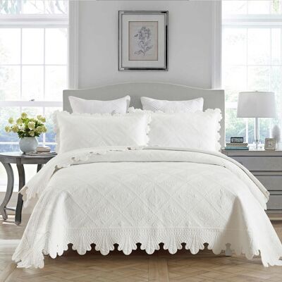 MarCielo - 3 Piece 100% Cotton Oversized Bedspread Lightweight Quilt Bedspread Set - White MarCielo - 3 Piece 100% Cotton Oversized Bedspread Lightweight Quilt Bedspread Set - White