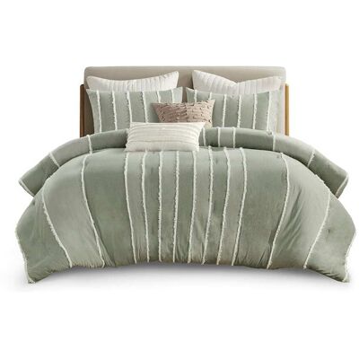 Gracie Mills - Lyon 3-PC Striped Cotton Comforter Set - Sage Gracie Mills - Lyon 3-PC Striped Cotton Comforter Set - Sage
