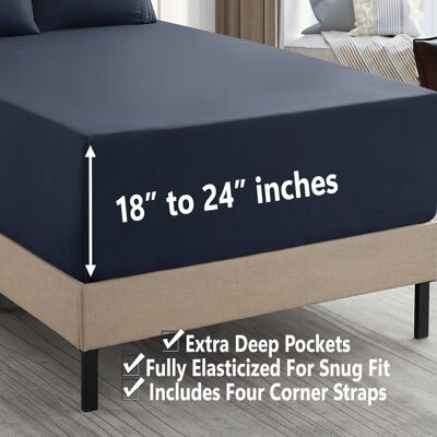 Sweet Home Collection - 18"-24" Extra Deep Pocket, 3-Piece Bed Sheets Set, Twin - Navy Sweet Home Collection - 18"-24" Extra Deep Pocket, 3-Piece Bed Sheets Set, Twin - Navy
