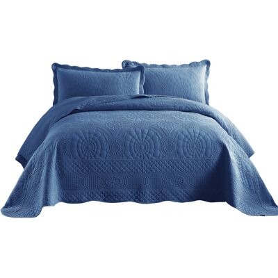 MarCielo - 3 Piece 100% Cotton Oversized Bedspread Lightweight Quilt Set - Midtone Blue MarCielo - 3 Piece 100% Cotton Oversized Bedspread Lightweight Quilt Set - Midtone Blue