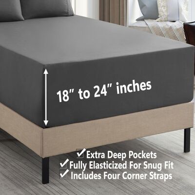 Sweet Home Collection - 18"-24" Extra Deep Pocket, 4-Piece Bed Sheets Set, Queen - Gray Sweet Home Collection - 18"-24" Extra Deep Pocket, 4-Piece Bed Sheets Set, Queen - Gray