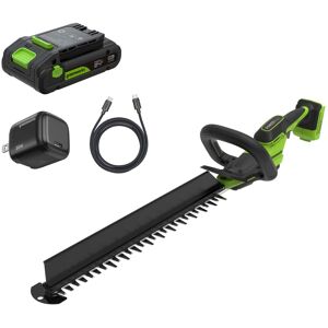 Greenworks - 24V 20" Brushless Hedge Trimmer, with 2.0Ah Battery and 30W Charger - Green Greenworks - 24V 20" Brushless Hedge Trimmer, with 2.0Ah Battery and 30W Charger - Green