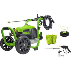 Greenworks - Electric Pressure Washer up to 3000 PSI at 2.0 GPM Combo Kit with short gun, mitts, and 15" surface cleaner - Green Greenworks - Electric Pressure Washer up to 3000 PSI at 2.0 GPM Combo Kit with short gun, mitts, and 15" surface cleaner - Green