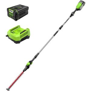 Greenworks - 80V 20" Pole Hedge Trimmer with 2Ah Battery and Charger - Green Greenworks - 80V 20" Pole Hedge Trimmer with 2Ah Battery and Charger - Green