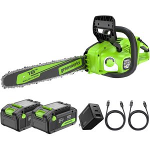 Greenworks - 48V (24V x 2) 16" Brushless Chainsaw, with (2) 4.0Ah Batteries and 100W Type-C Charger Greenworks - 48V (24V x 2) 16" Brushless Chainsaw, with (2) 4.0Ah Batteries and 100W Type-C Charger