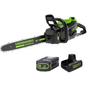 Greenworks - 82V 16" Brushless (2.4 kW) Cordless Chainsaw (225 Cuts Per Charge), 4Ah Battery and Dual Port Charger - Green Greenworks - 82V 16" Brushless (2.4 kW) Cordless Chainsaw (225 Cuts Per Charge), 4Ah Battery and Dual Port Charger - Green