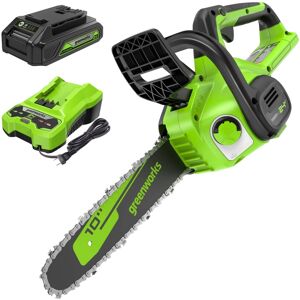 Greenworks - 24V 10 In. Chainsaw with 2.0 Ah USB Battery and Charger 2020102 - Green Greenworks - 24V 10 In. Chainsaw with 2.0 Ah USB Battery and Charger 2020102 - Green