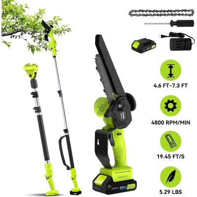 Steelite - 2-in-1 Cordless Pole Saw & 6" Electric Mini Chainsaw,21V 2.0 Ah Battery Powered Brushless Pole Chainsaw Steelite - 2-in-1 Cordless Pole Saw & 6" Electric Mini Chainsaw,21V 2.0 Ah Battery Powered Brushless Pole Chainsaw