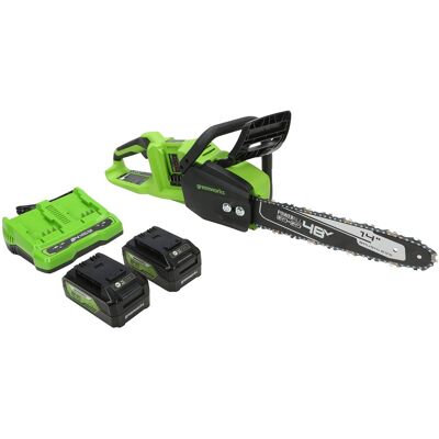 Greenworks - 24V 14” Brushless Cordless Chainsaw (2 4.0 Ah Batteries Dual-Port Rapid Charger Included) - Green Greenworks - 24V 14” Brushless Cordless Chainsaw (2 4.0 Ah Batteries Dual-Port Rapid Charger Included) - Green