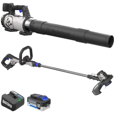 Westinghouse - 20V Cordless Leaf Blower, 350 CFM, 110 MPH + 2-in-1 Cordless String Trimmer and Edger, with 4.0Ah Battery and Charger - Black Westinghouse - 20V Cordless Leaf Blower, 350 CFM, 110 MPH + 2-in-1 Cordless String Trimmer and Edger, with 4.0Ah Battery and Charger - Black