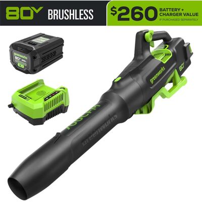 Greenworks - 80V 700 CFM Cordless Handheld Leaf Blower, with 2.5Ah Battery and 40 Minute Rapid Charger - Green Greenworks - 80V 700 CFM Cordless Handheld Leaf Blower, with 2.5Ah Battery and 40 Minute Rapid Charger - Green