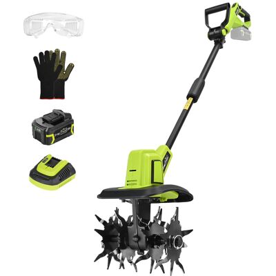 SnapFresh - 20V Cordless Tiller & Cultivator – 9" Width, 6.6" Depth, 4 Steel Tines, 3 Speed Settings, and 4.0Ah Battery - Green SnapFresh - 20V Cordless Tiller & Cultivator – 9" Width, 6.6" Depth, 4 Steel Tines, 3 Speed Settings, and 4.0Ah Battery - Green