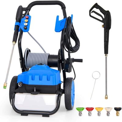 Costway - Electric Pressure Washer with Wheels 5 Quick Connect Nozzles Soap Bottle spray gun - Blue Costway - Electric Pressure Washer with Wheels 5 Quick Connect Nozzles Soap Bottle spray gun - Blue