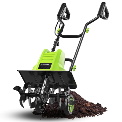 Steelite - 16-Inch 13.5-Amp Corded Tiller and Cultivator Tiller With 9" Tilling Depth - Green Steelite - 16-Inch 13.5-Amp Corded Tiller and Cultivator Tiller With 9" Tilling Depth - Green