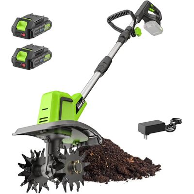 Steelite - 21V 9" Electric Cordless Tiller 360RPM with 2 x 2.0Ah Batteries & Charger Steelite - 21V 9" Electric Cordless Tiller 360RPM with 2 x 2.0Ah Batteries & Charger