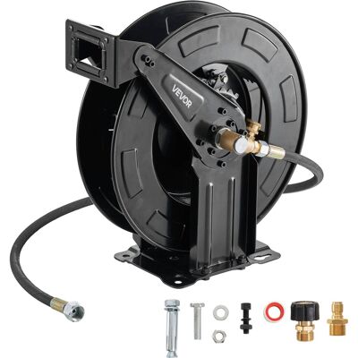 VEVOR - Pressure Washer Hose Reel, 50 ft x 3/8 inch Retractable Power Heavy-Duty Steel Washer Hose Reel, 4000PSI Max - Black VEVOR - Pressure Washer Hose Reel, 50 ft x 3/8 inch Retractable Power Heavy-Duty Steel Washer Hose Reel, 4000PSI Max - Black